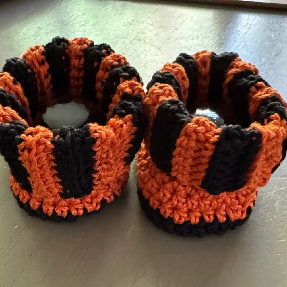 Handmade Crocheted Baby Booties - Orange and Black Halloween Booties